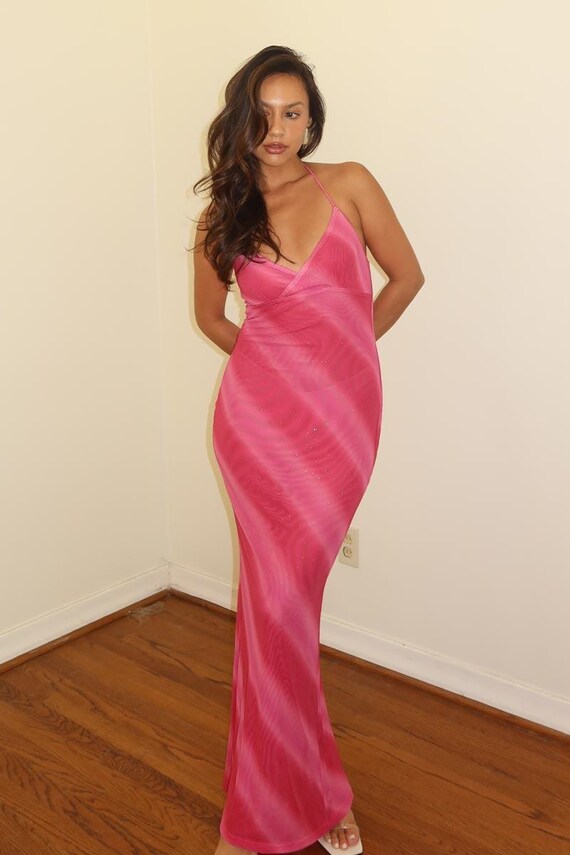 Glitter Printed Mesh Halter Maxi Dress - Etsy