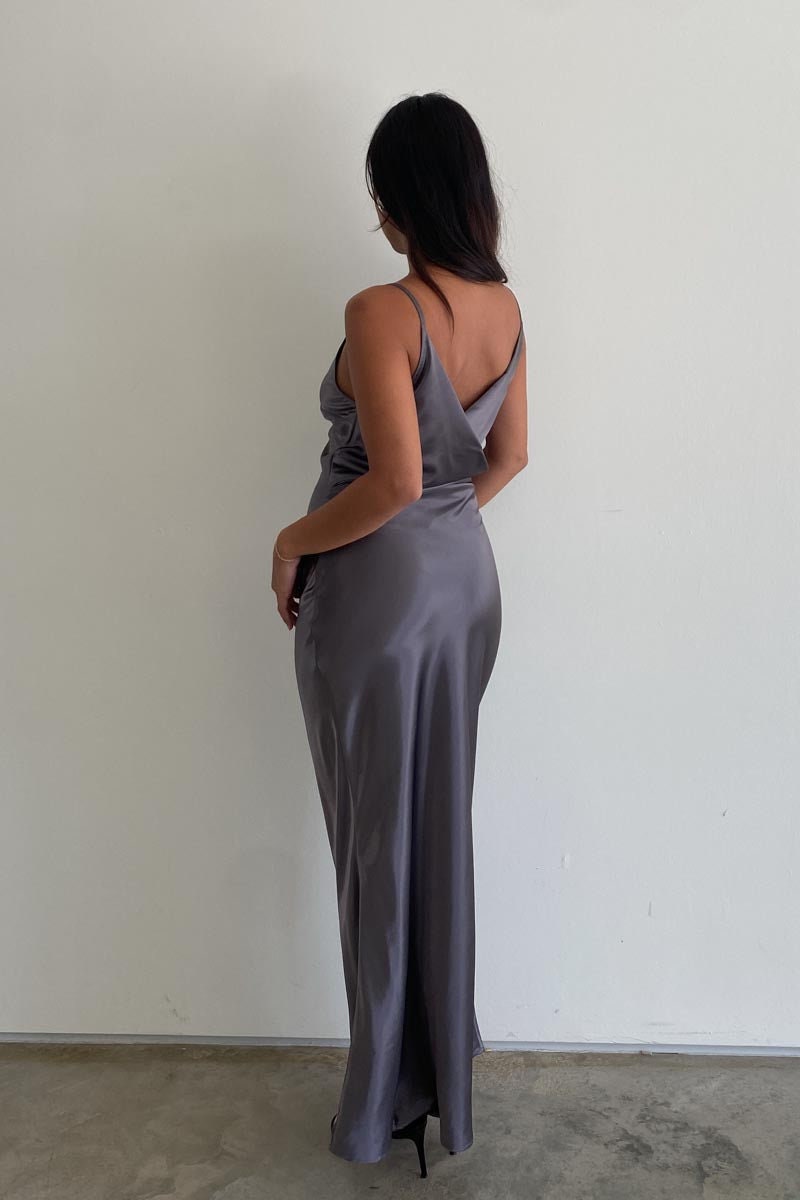 Red Cowl Silk Low Back Dress