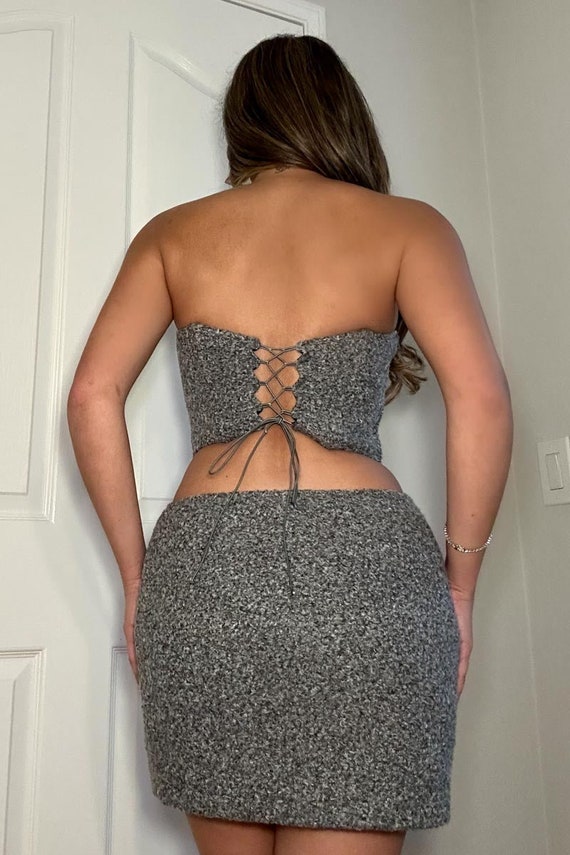 Wool Blended Back Lace up Corset and Mini Skirt Sets - Etsy