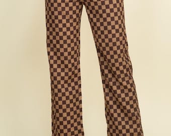 Rechte broek van corduroy met dambordpatroon en zakken