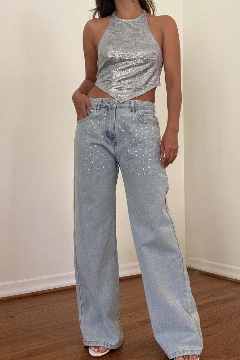 Slim Leg Jeans With Rhinestone Detail