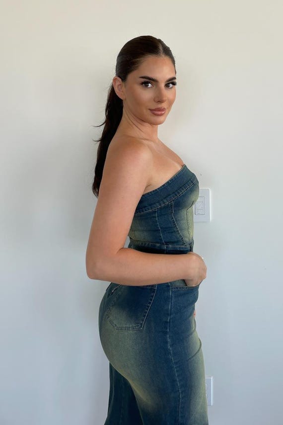 denim bandeau midi dress Indigo Denim Bandeau Midi dress