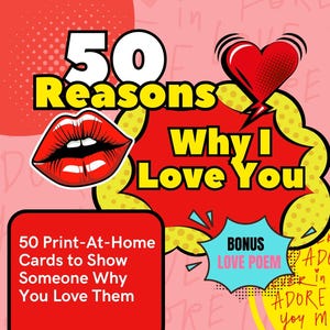 50 Reasons Why I Love You Printable Cards | Anniversary Gift, Instant Download PDF, Pop-Art Design, Printable Love Cards, Gift for Partner