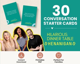 Funny Dinner Table Conversation Cards | 30 Printable Family Game Night Cards | Dinner Party Icebreaker Game | Instant PDF Download