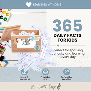 365 tarjetas de datos curiosos diarios para niños / Tarjetas didácticas educativas imprimibles / Actividades de aprendizaje en casa / Datos curiosos en PDF / Aprendizaje sin pantallas