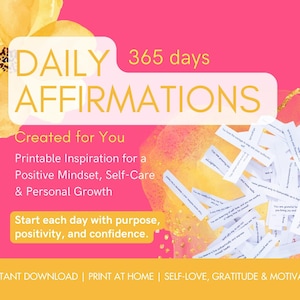 365 cartes d'affirmation imprimables PDF | Booster d'état d'esprit pour prendre soin de soi | Téléchargement instantané pour une motivation quotidienne et une croissance personnelle | Cadeau en pot à faire soi-même