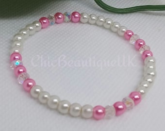 Bracelet de perles roses et nacrées avec cristaux rondelles