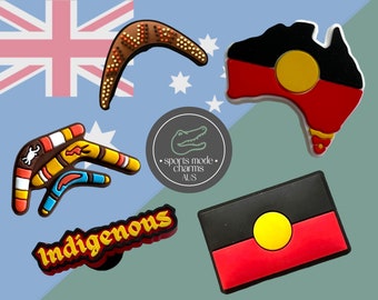 Croc Charm Pin Badge Cute Charms - Aboriginal Flag Boomerang Indigenous Australia - Adult Kids Rubber Custom SportsModeCharmsAU