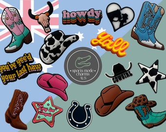 Croc Charm Pin Badge Cute Charms - Cowgirls Horses Yeehaw Boots Cow Cowboy - Kids Rubber Custom SportsModeCharmsAU