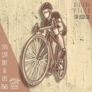 Bicycling SVG per tagli laser, DXF bici, arte ciclistica, download digitale, modelli Cricut, Glowforge a strati, progettazione macchine CNC