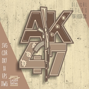 Rifle 3D Layered SVG, Laser Cut Files, Paper Cutting, Firearm Art, Digital Download ai cdr eps dwg dxf Files, Cricut, Silhouette, Glowforge