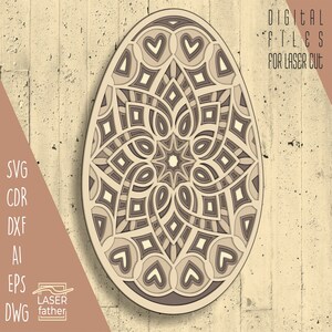 Ei 3D-gelaagde SVG-bestand, lasersnijden, digitale download, Glowforge-bestanden, mandala ontwerp, paasdecor, papier gesneden kunst, Cricut Craft
