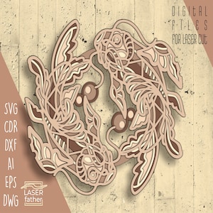 3D Yin Yang Fish 5 Layers SVG, Digital Download ai cdr eps png dwg dxf files, Koi Fish Art, Laser Cutting, Paper Cutout, Multilayer Design