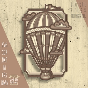Hot Air Balloon SVG, Layered Papercut Template, Laser Cutting Projects, Digital Download, Cricut Designs, CNC Router Files, Wood Cutouts