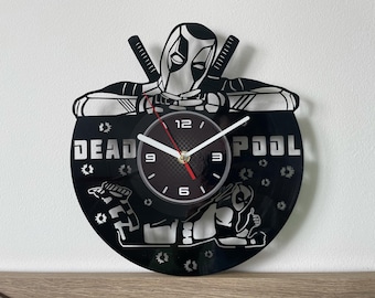 Deadpool Vinyl Record Clock, Superhero Room Decor