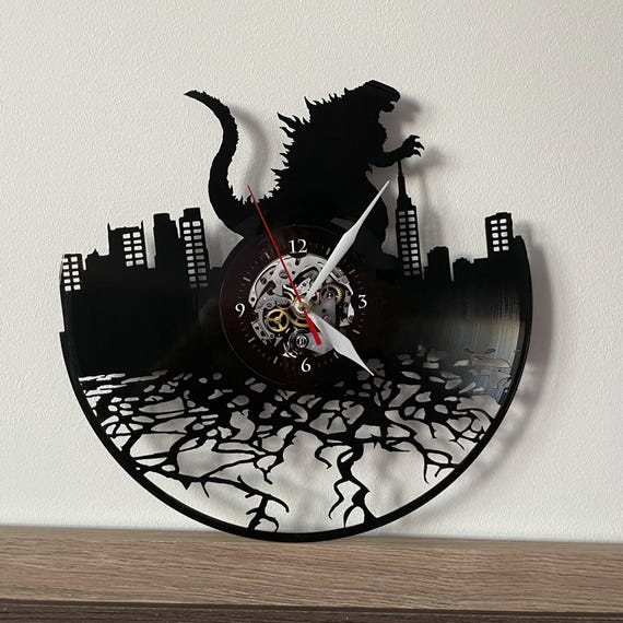 Godzilla Vinyl Record Clock, Japanese Monster Wall Art