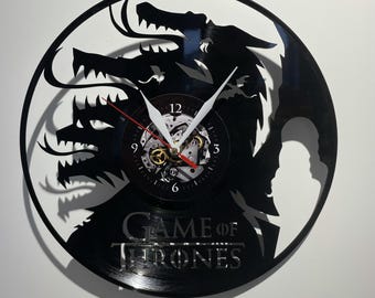 ドラゴン柄のレコード壁掛け時計、ファンタジーアート、映画関連ギフト
