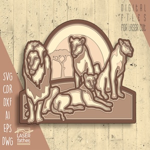 Lions 3D Layered SVG, Animal Laser Cut Files, Instant Digital Download, Cricut Crafts, Glowforge Files, Vector Design, Wood Cutout Art