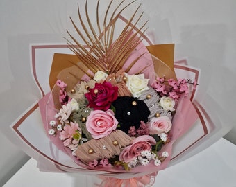 Schal Bouquet, Hijab Bouquet, Blumensträuße, Brautgeschenke, Islamische Geschenke, Schals.