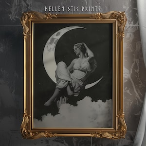 Selene | Göttin des Mondes | Griechische Göttin Wanddruck Antike Kunst | Klassische Weiblich Jugendlich Schönheit | Klassische Antike Gravur