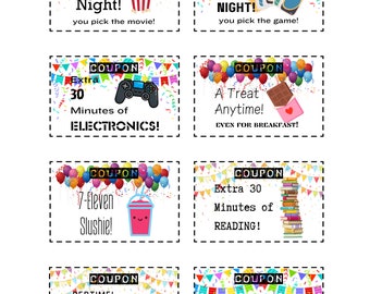 Kuponger för barns födelsedagspresenter | Utskrivbar PDF