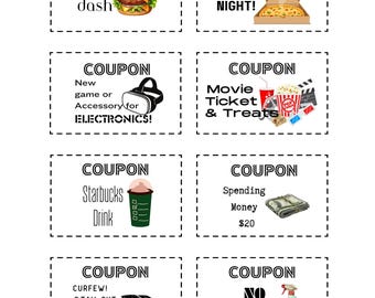 Utskrivbar kupongbok för tonåringar | Valfri gåva, roliga belöningar (PDF)