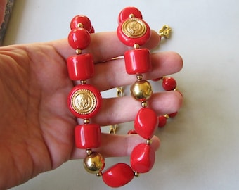 red and gold vintage Liz Claiborne necklace