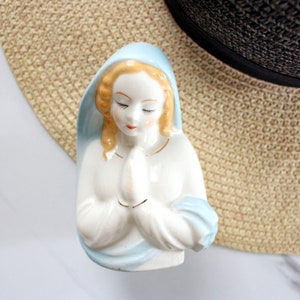 small vintage praying Mary planter or vase, hand painted white porcelain