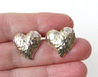 80s 90s vintage textured silver tone heart earrings for pierced ears, pq design