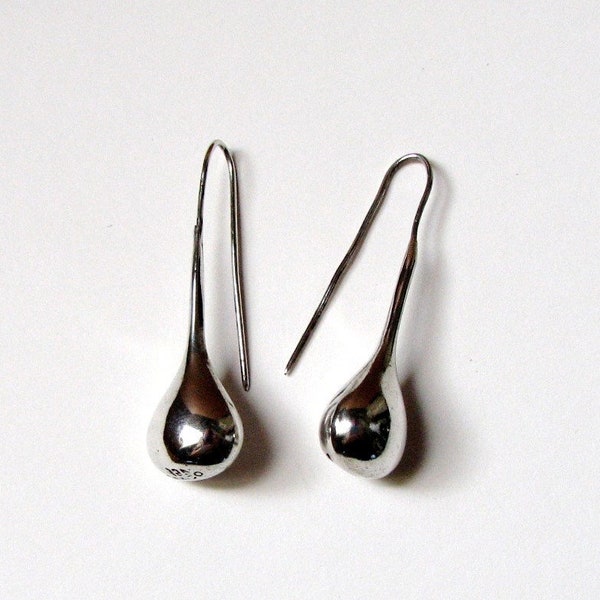 vintage Taxco sterling silver teardrop earrings, 3d puffy drop 925, stamped, AS IS