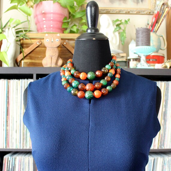 vintage bead strand necklace . 3 strand molded pl… - image 6