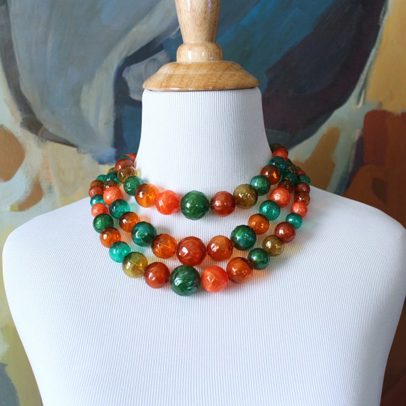 vintage bead strand necklace . 3 strand molded pl… - image 1