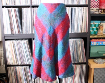 1970s vintage mohair skirt by Rannoch Designs, plaid wool blend, made in Scotland, womens size small