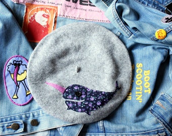 heather gray narwhal beret