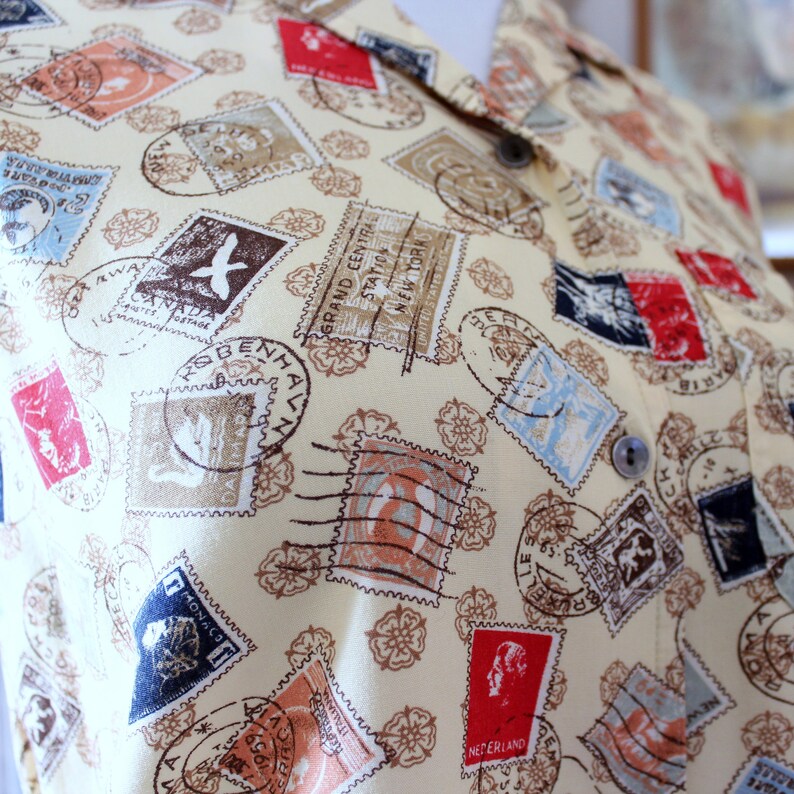 Vintage novelty print postage stamp blouse rayon sleeveless Etsy