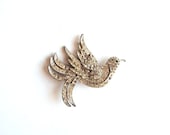 art deco bird brooch . pot metal bird brooch . large rhinestone bird brooch . antique costume jewelry . pave bird brooch
