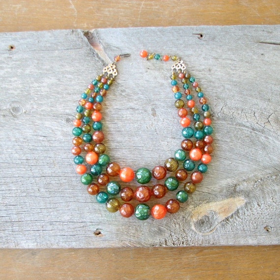 vintage bead strand necklace . 3 strand molded pl… - image 2