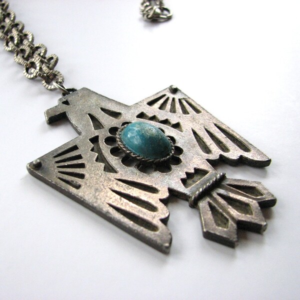 vintage thunderbird necklace  . tribal inspired pendant necklace . costume jewelry . hippie necklace