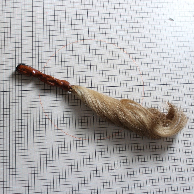 vintage African fly whisk swatter figural nude woman carved wood handle and horse or cow hair