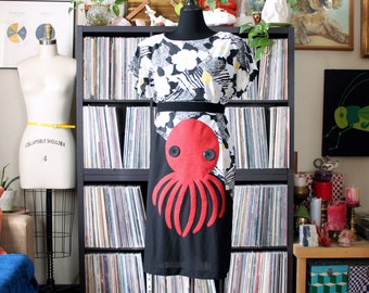 80s octopus dress, approx xl 1x, upcycled vintage, one of a kind