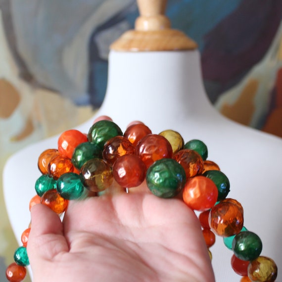 vintage bead strand necklace . 3 strand molded pl… - image 4