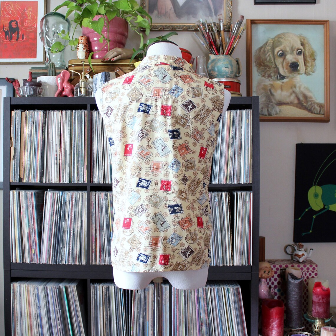 Vintage novelty print postage stamp blouse rayon sleeveless Etsy