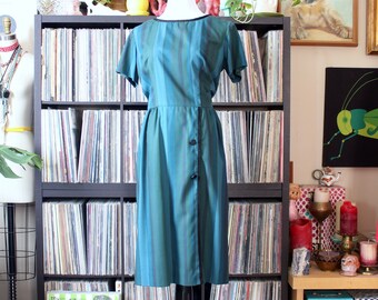 striped vintage dress, blue and green gradient, 31" waist