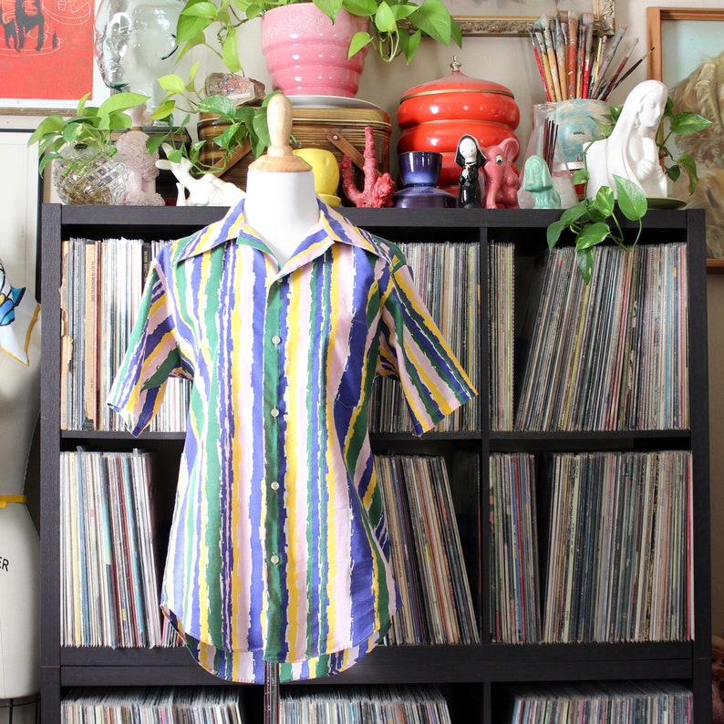 1960s vintage pastel striped oxford shirt, Custom Originals by Don Juan, mid century button up image 2