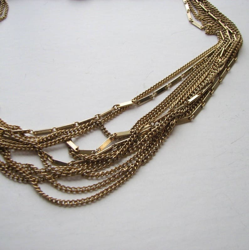 vintage multichain necklace . 11 strand collar necklace . multi chain swag necklace . 50s 60s mid century jewelry image 3
