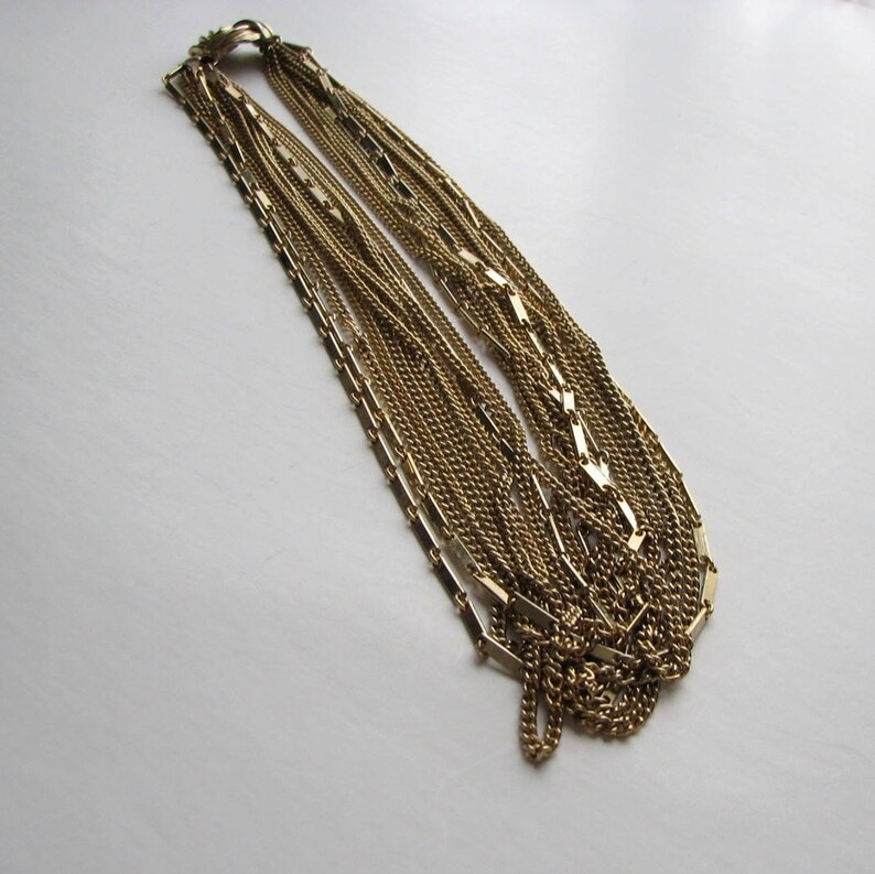 vintage multichain necklace . 11 strand collar necklace . multi chain swag necklace . 50s 60s mid century jewelry image 5