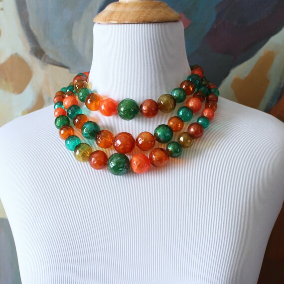 vintage bead strand necklace . 3 strand molded pl… - image 3