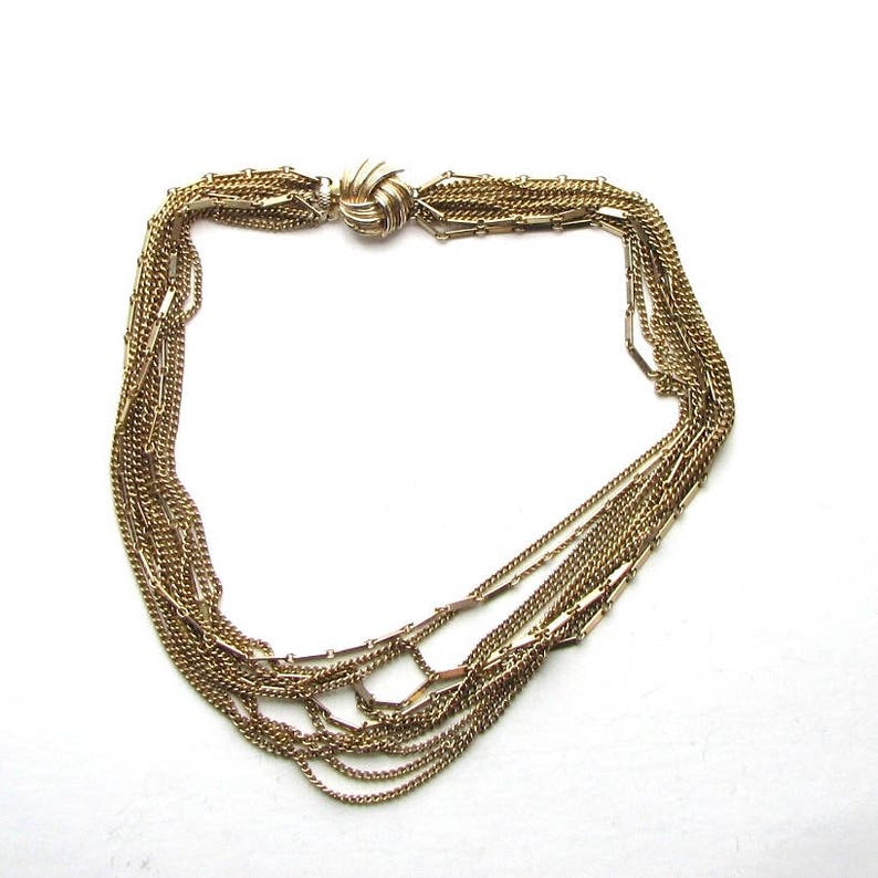 vintage multichain necklace . 11 strand collar necklace . multi chain swag necklace . 50s 60s mid century jewelry image 1