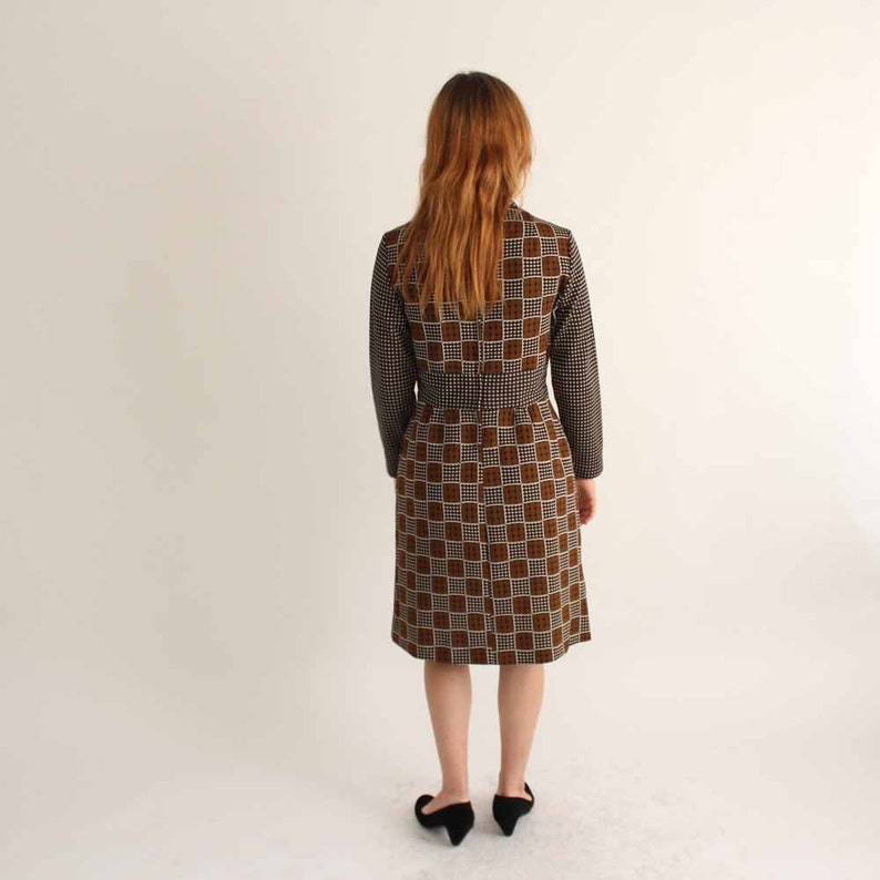 brown /& black checker board print 60s 70s vintage op art dress
