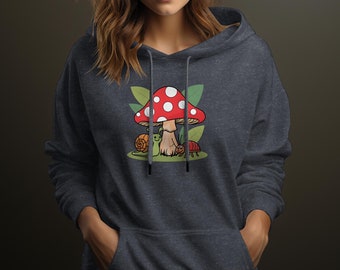 Cute Cartoon Mushroom Snail Caterpillar Sweatshirt, Unisex Whimsical Nature Graphic Hoodie, Casual Comfy Kids Adult Top, Gift Idea